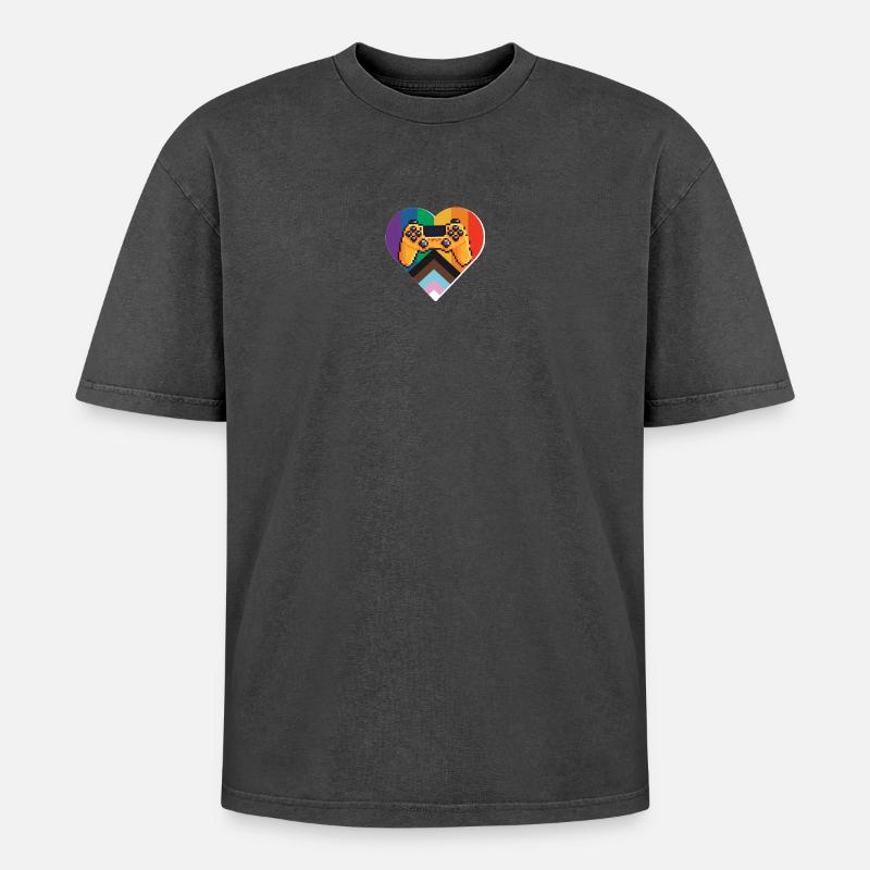 Pride Gaming Controller - Oversized Unisex Premium Acid-Washed T-Shirt - acid washed black