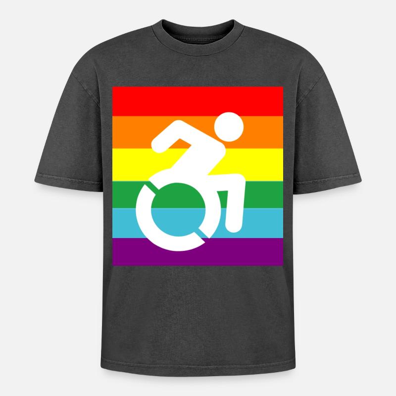 Behinderte, Schwule, Rollstuhl, Pride, LGBTQ # - Oversized Unisex Premium Acid-Washed T-Shirt - Schwarz Acid Wash
