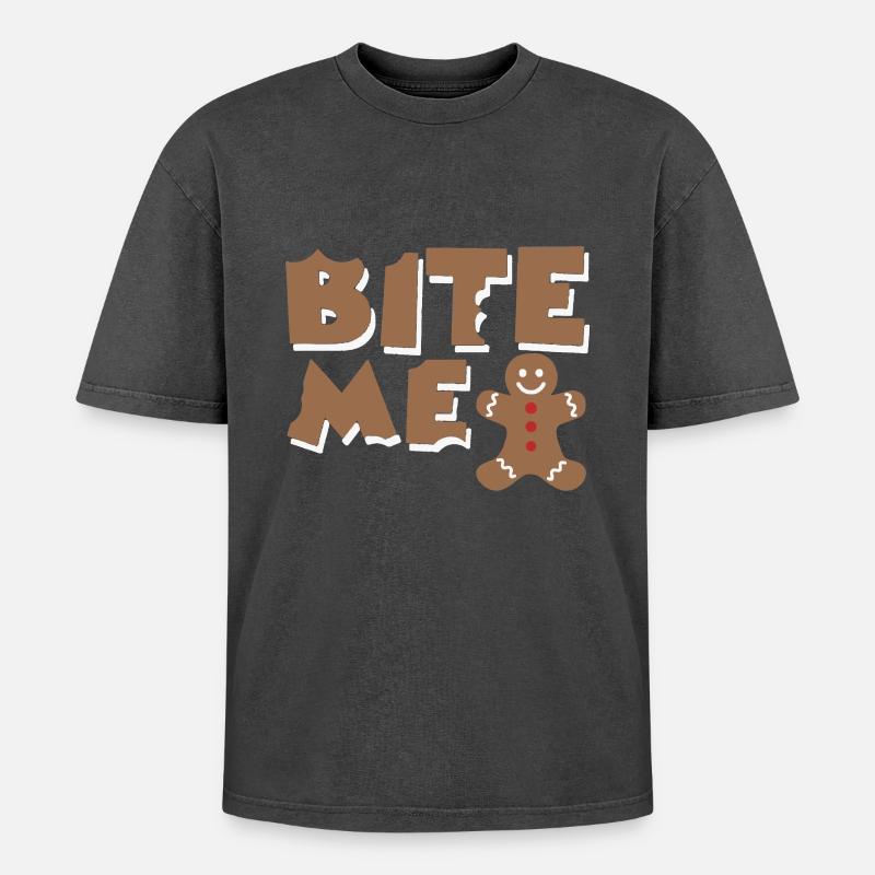 bite me - Oversized Unisex Premium Acid-Washed T-Shirt - Schwarz Acid Wash