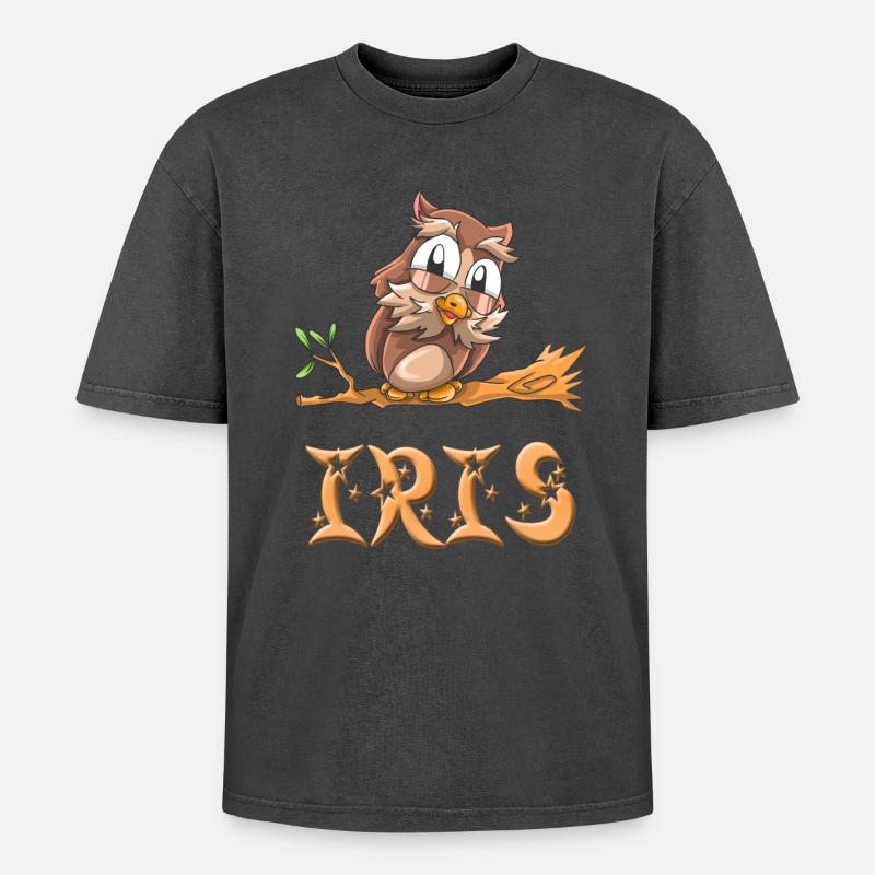 Owl Iris - Oversized Unisex Premium Acid-Washed T-Shirt - acid washed black