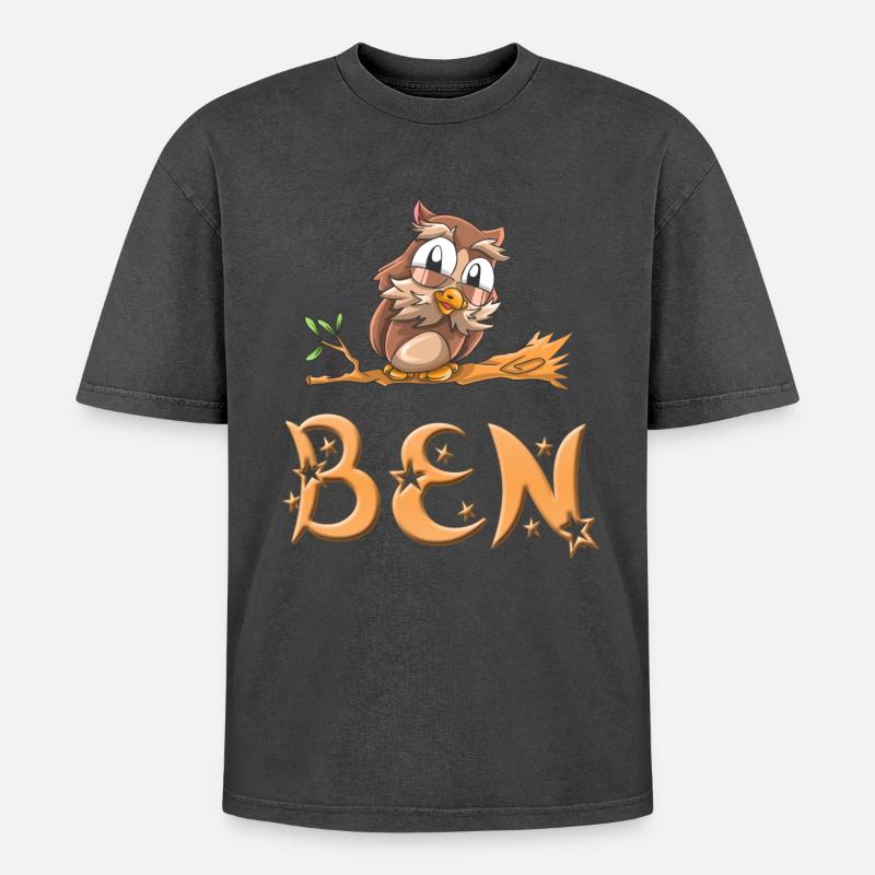 Eule Ben - Oversized Unisex Premium Acid-Washed T-Shirt - Schwarz Acid Wash