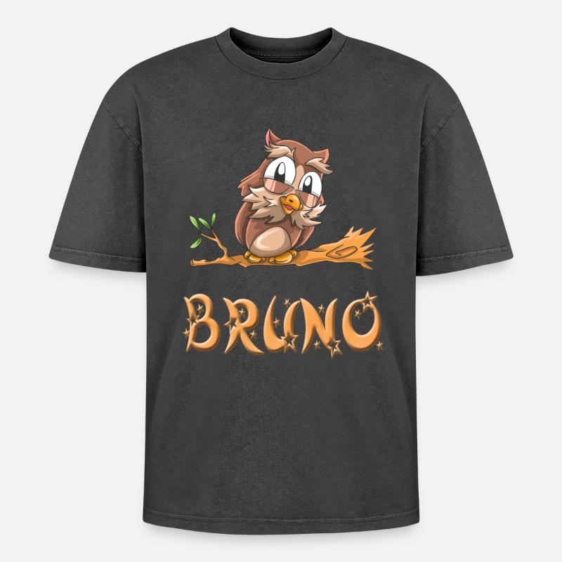 Eule Bruno - Oversized Unisex Premium Acid-Washed T-Shirt - Schwarz Acid Wash