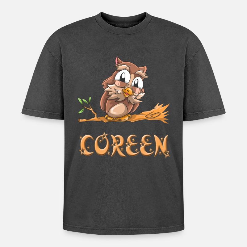 Eule Coreen - Oversized Unisex Premium Acid-Washed T-Shirt - Schwarz Acid Wash