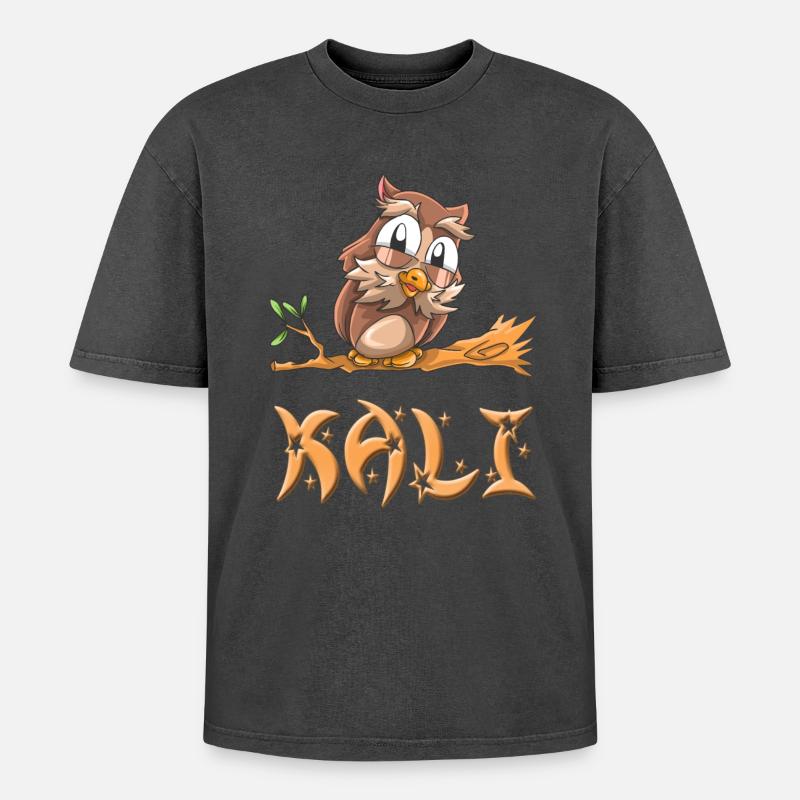 Owl Kali - Oversized Unisex Premium Acid-Washed T-Shirt - acid washed black