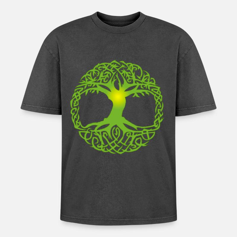Celtic tree - Oversized Unisex Premium Acid-Washed T-Shirt - acid washed black