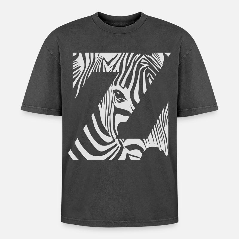 Zebra Mix Mono White - Oversized Unisex Premium Acid-Washed T-Shirt - acid washed black