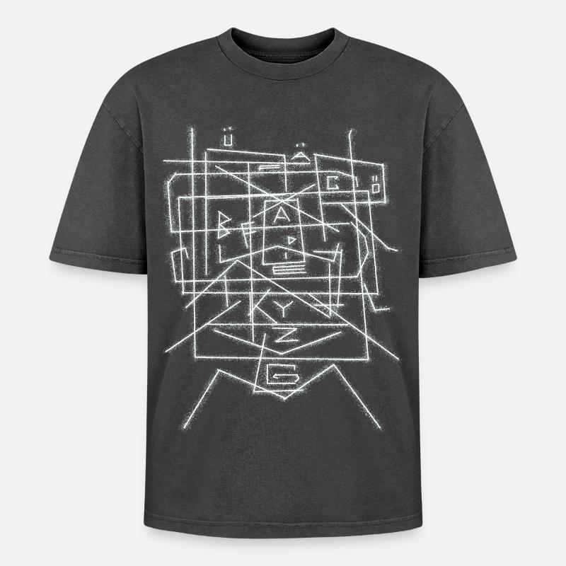 Alphabet character pattern ABC - Oversized Unisex Premium Acid-Washed T-Shirt - acid washed black