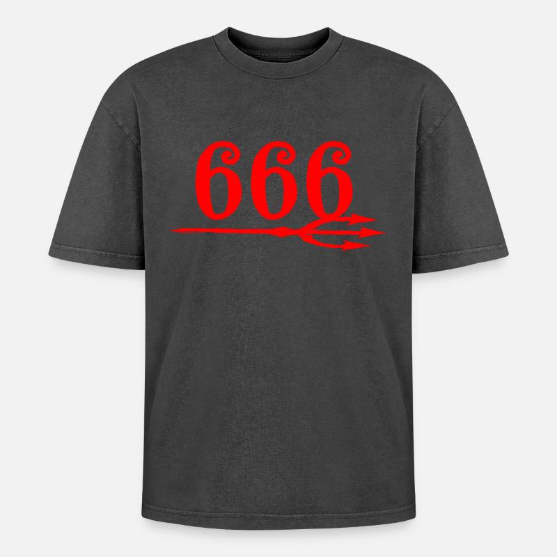 666 Devils Trident - Oversized Unisex Premium Acid-Washed T-Shirt - Schwarz Acid Wash