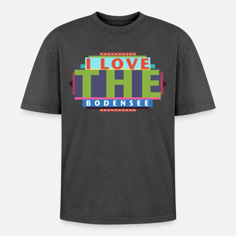 I Love The Bodensee - Oversized Unisex Premium Acid-Washed T-Shirt - Schwarz Acid Wash