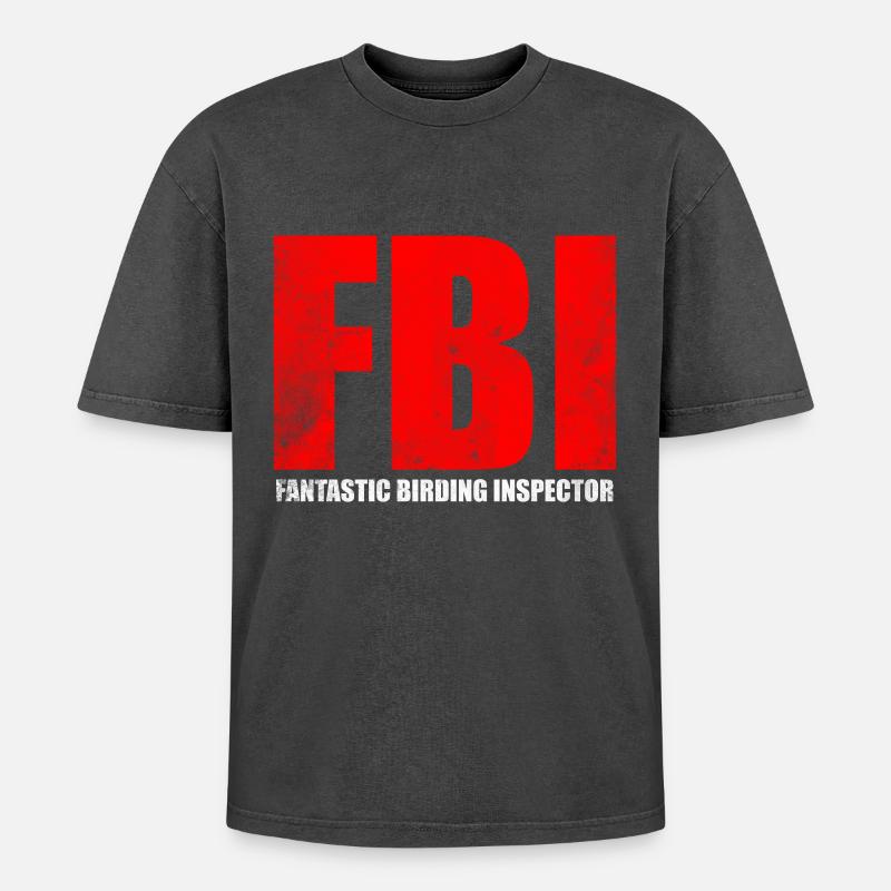 FBI Birding Inspector Design - Oversized Unisex Premium Acid-Washed T-Shirt - acid washed black