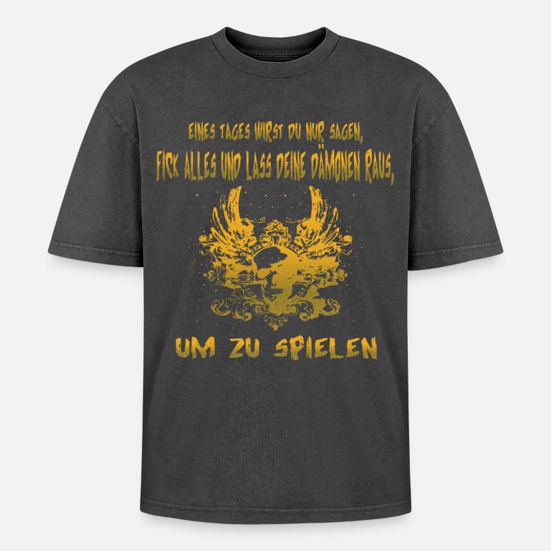 Dämon - Oversized Unisex Premium Acid-Washed T-Shirt - Schwarz Acid Wash