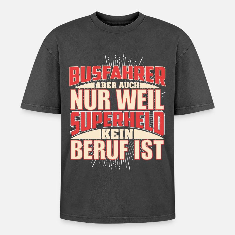 Busfahrer Superheld - Oversized Unisex Premium Acid-Washed T-Shirt - Schwarz Acid Wash
