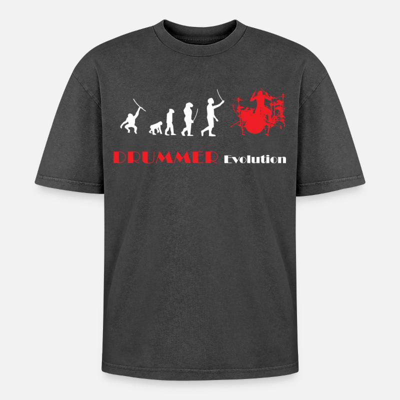 DRUMMER Evolution rot - Oversized Unisex Premium Acid-Washed T-Shirt - Schwarz Acid Wash