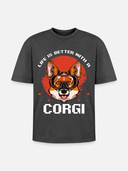 Amusement de bain pour les plongeurs corgi - T-shirt Premium unisexe oversize acid-washed - noir délavé acide