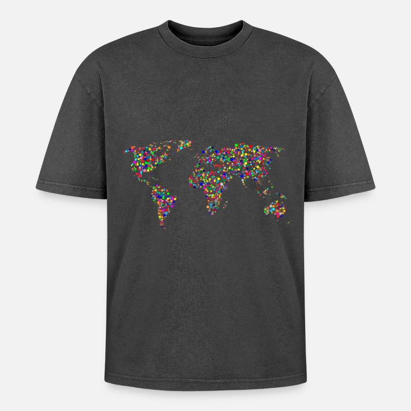 ERDPUNKT: Punkte Planisphäre - Oversized Unisex Premium Acid-Washed T-Shirt - Schwarz Acid Wash