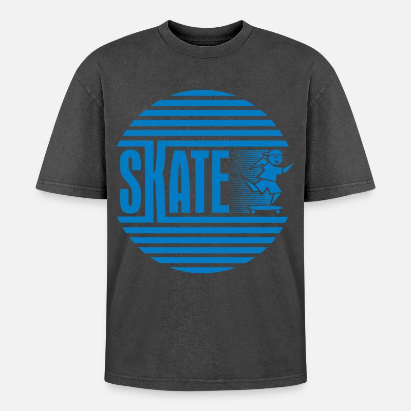 Circular Retro Blue Skating - Oversized Unisex Premium Acid-Washed T-Shirt - acid washed black
