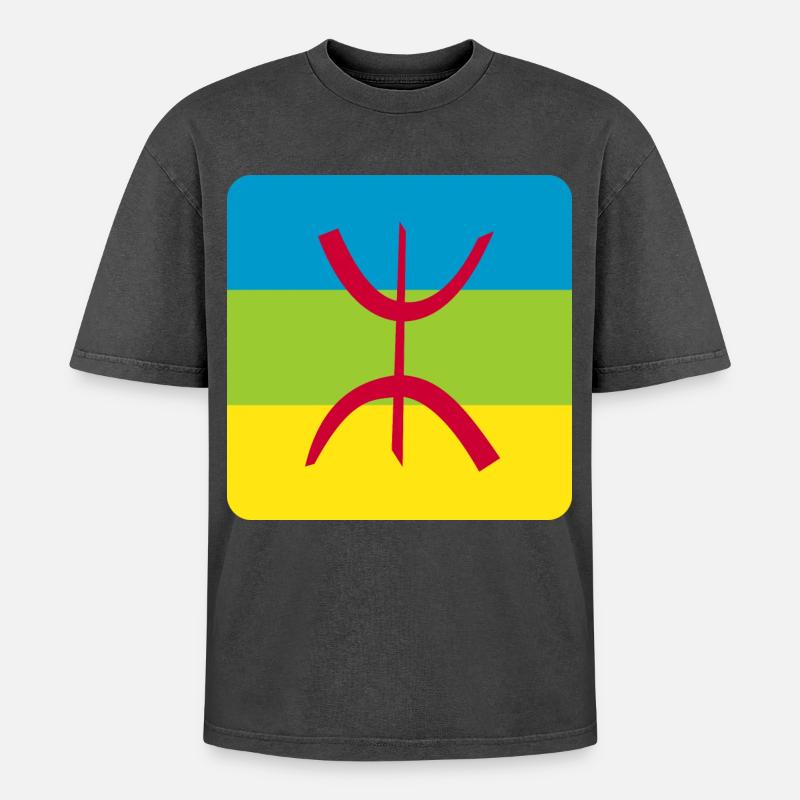 berber flagge aufkleber amazigh ref - Oversized Unisex Premium Acid-Washed T-Shirt - Schwarz Acid Wash