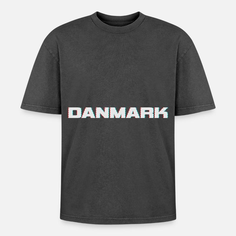 Denmark Dänemark - Oversized Unisex Premium Acid-Washed T-Shirt - Schwarz Acid Wash