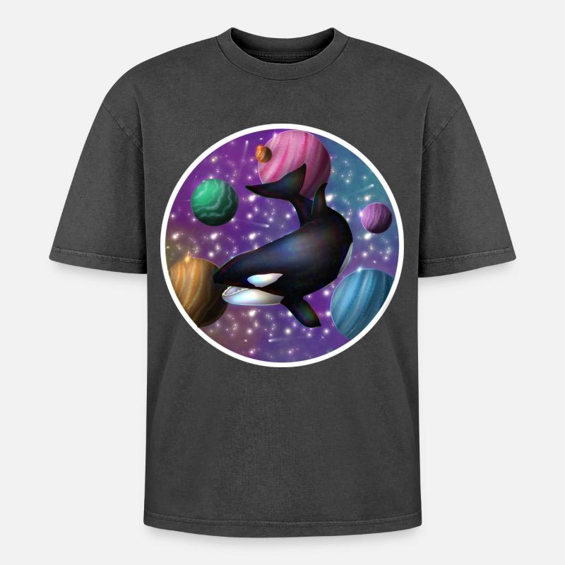 orque dans l’espace - T-shirt Premium unisexe oversize acid-washed - noir délavé acide