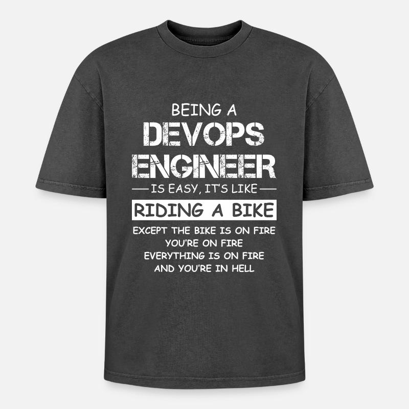 Devis d’ingénieur DevOps Fire Motorcycle - T-shirt Premium unisexe oversize acid-washed - noir délavé acide