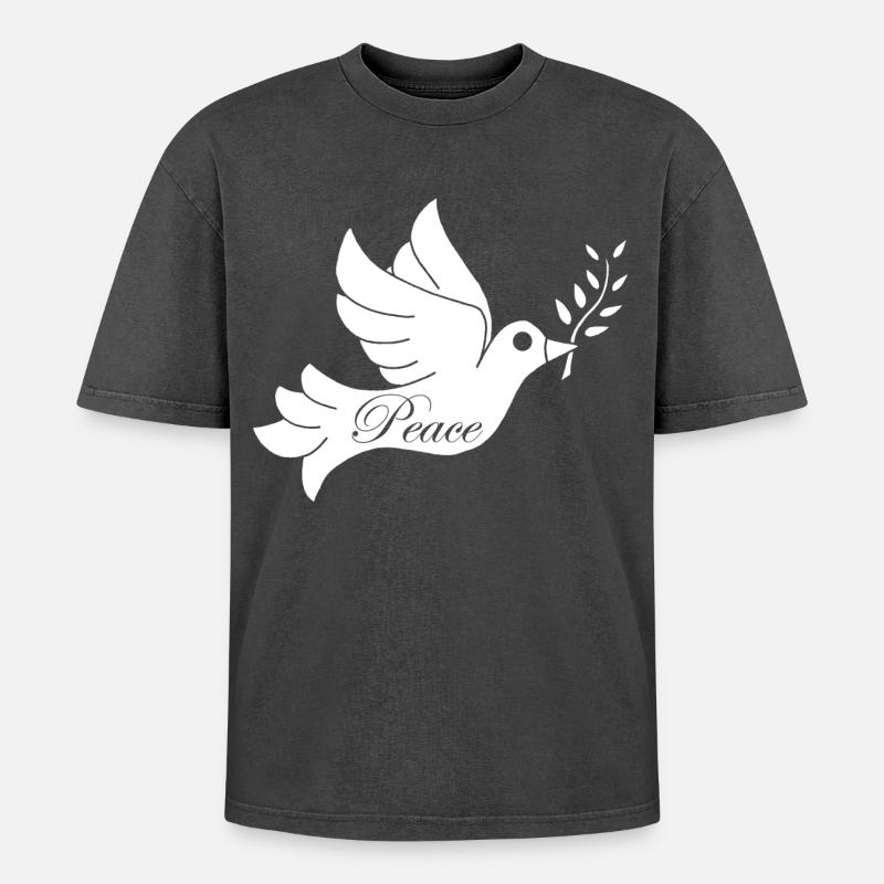 Weißer Vogel des Friedens - Oversized Unisex Premium Acid-Washed T-Shirt - Schwarz Acid Wash
