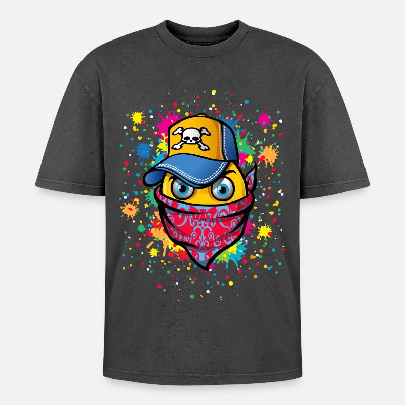 Masque et graffitis - T-shirt Premium unisexe oversize acid-washed - noir délavé acide