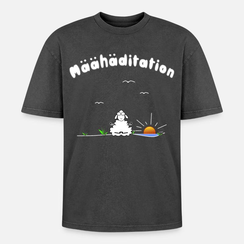 Meditation - Oversized Unisex Premium Acid-Washed T-Shirt - Schwarz Acid Wash