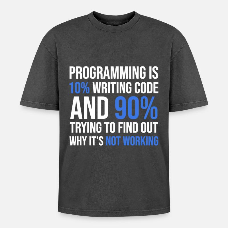 Code Debugging Humor T-Shirt Design - Oversized Unisex Premium Acid-Washed T-Shirt - Schwarz Acid Wash