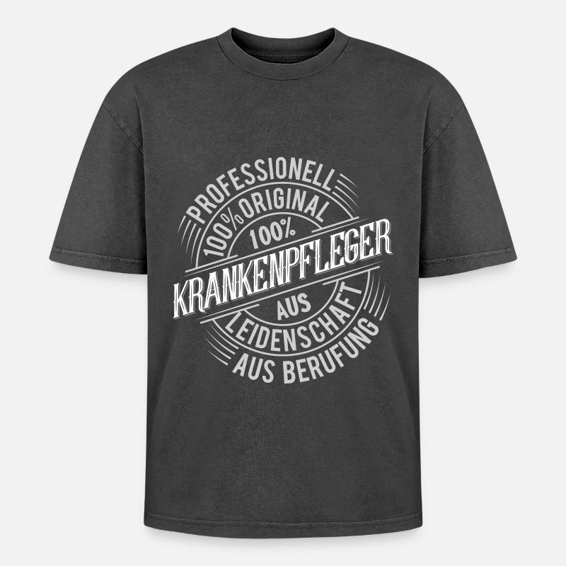 Krankenpfleger - Oversized Unisex Premium Acid-Washed T-Shirt - Schwarz Acid Wash