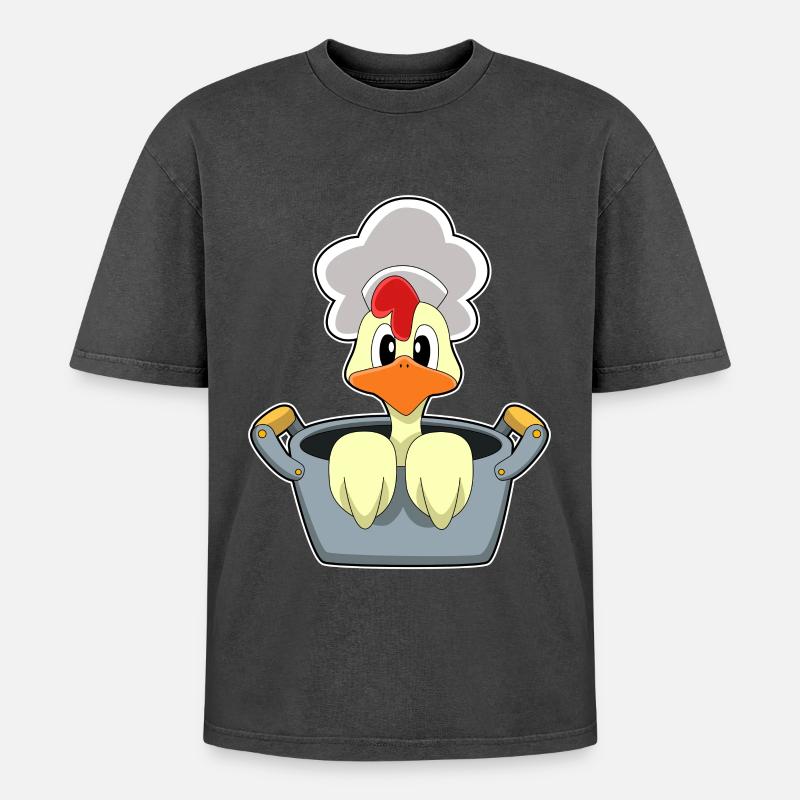 Poulet avec marmite - T-shirt Premium unisexe oversize acid-washed - noir délavé acide
