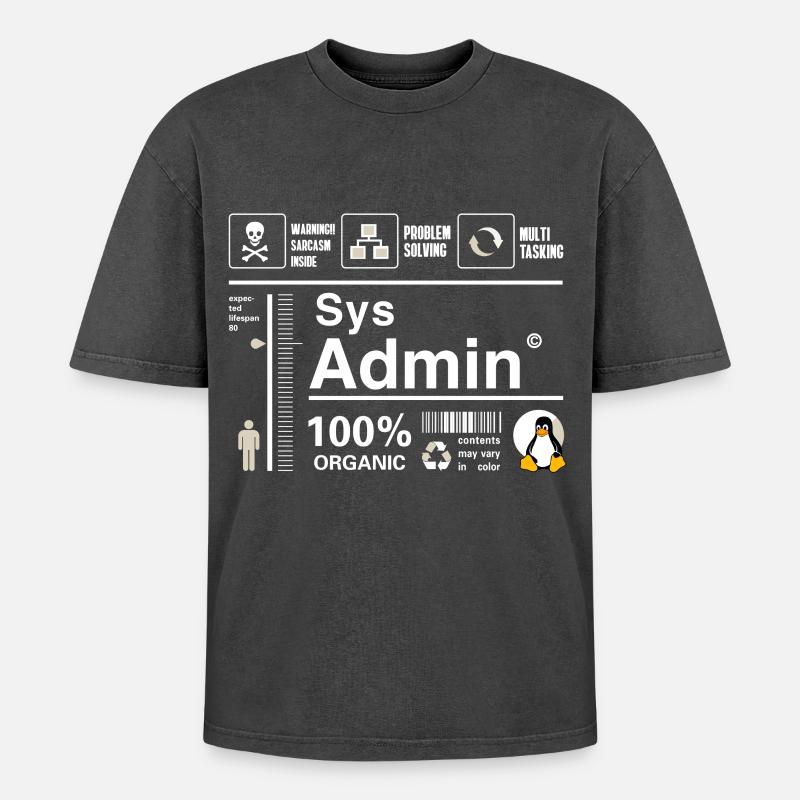 Sys Admin Penguin Ordinateur Nerd pc Platine cpu inh - T-shirt Premium unisexe oversize acid-washed - noir délavé acide