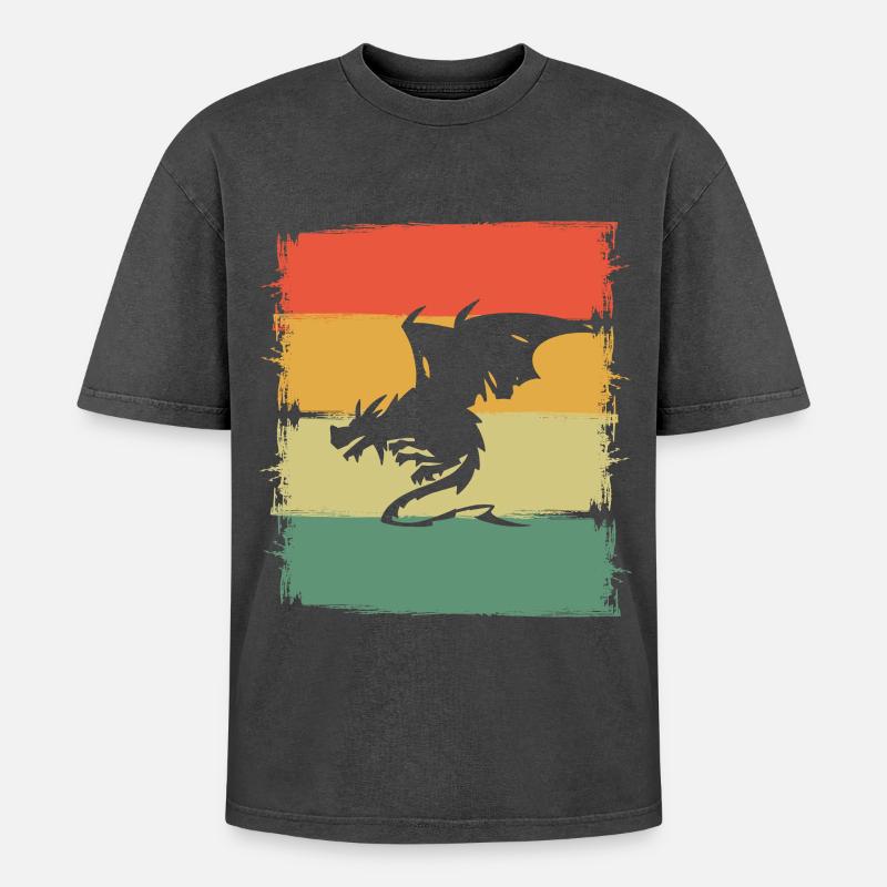 Drache Drachen - Oversized Unisex Premium Acid-Washed T-Shirt - Schwarz Acid Wash