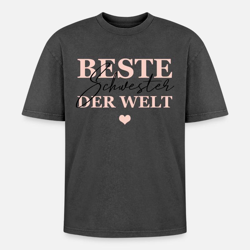 Beste schwester Der Welt - Oversized Unisex Premium Acid-Washed T-Shirt - Schwarz Acid Wash