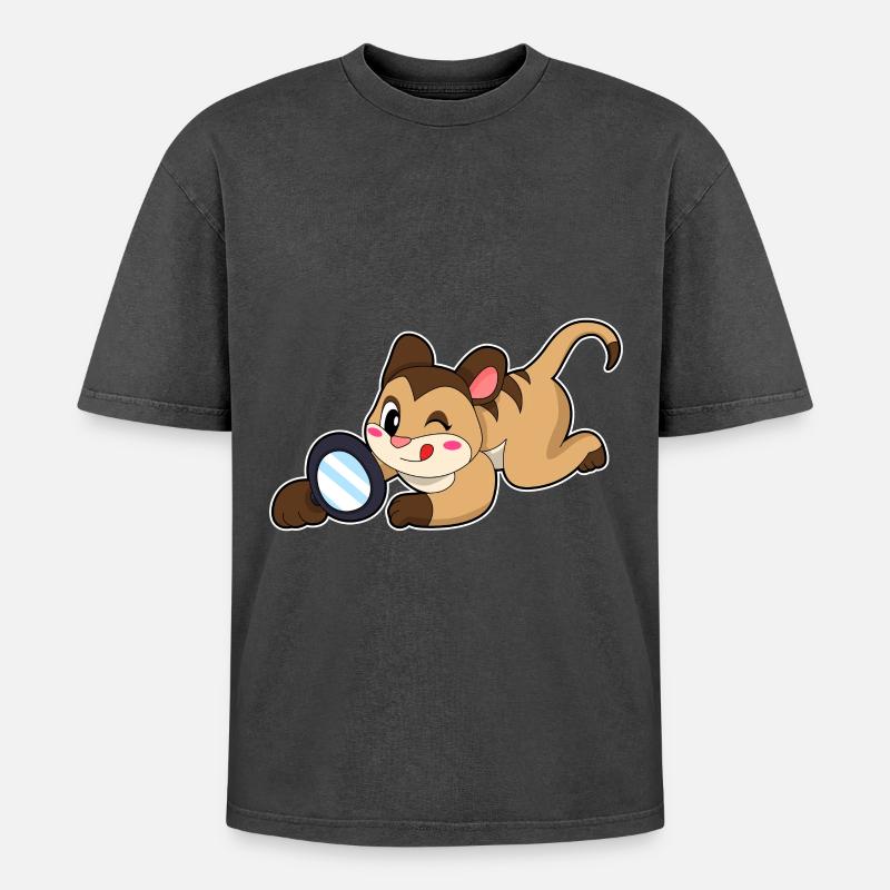 Erdmännchen mit Lupe - Oversized Unisex Premium Acid-Washed T-Shirt - Schwarz Acid Wash