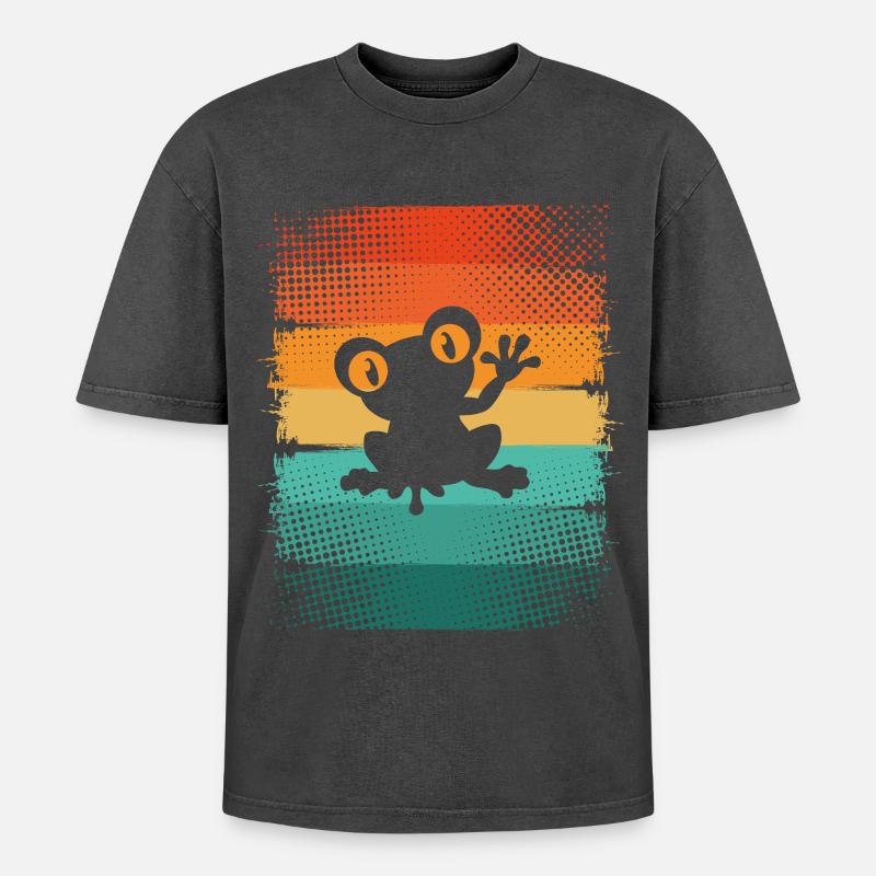 Frog - Oversized Unisex Premium Acid-Washed T-Shirt - acid washed black