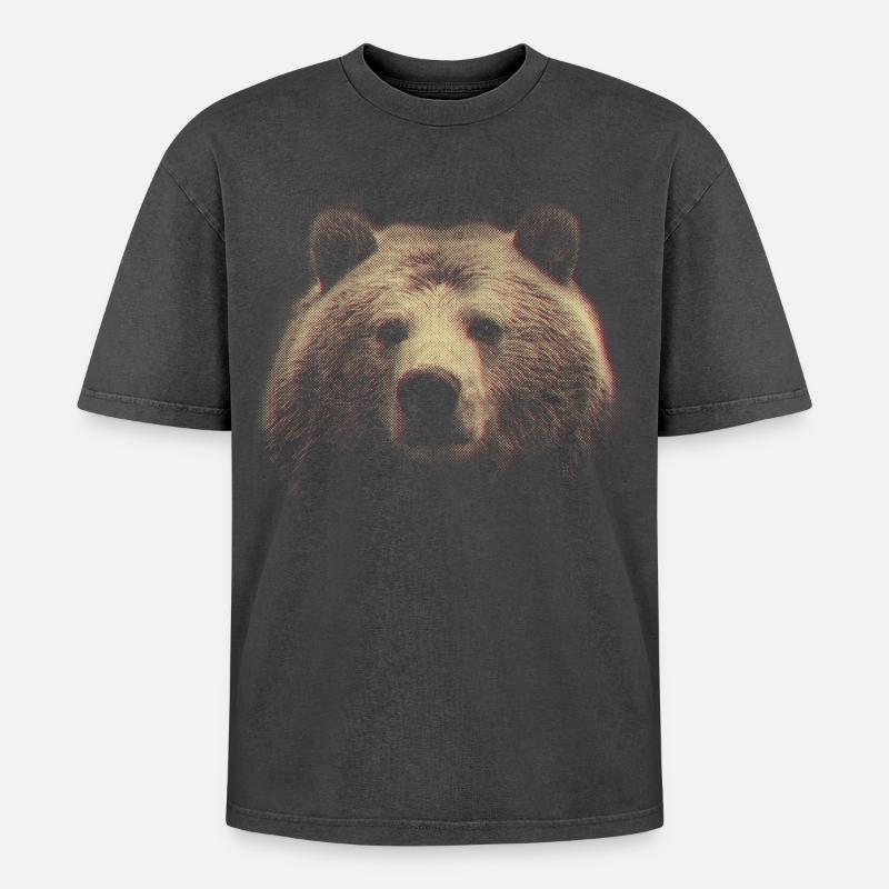 Rothalftone Bärenkopf - Oversized Unisex Premium Acid-Washed T-Shirt - Schwarz Acid Wash