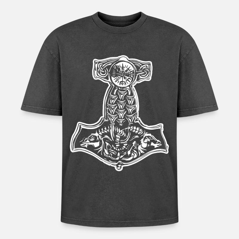 Thorhammer Vikings - Oversized Unisex Premium Acid-Washed T-Shirt - acid washed black