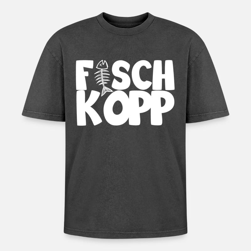 Fischkopp - Oversized Unisex Premium Acid-Washed T-Shirt - Schwarz Acid Wash