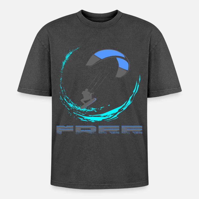 Kitesurfing - Oversized Unisex Premium Acid-Washed T-Shirt - acid washed black