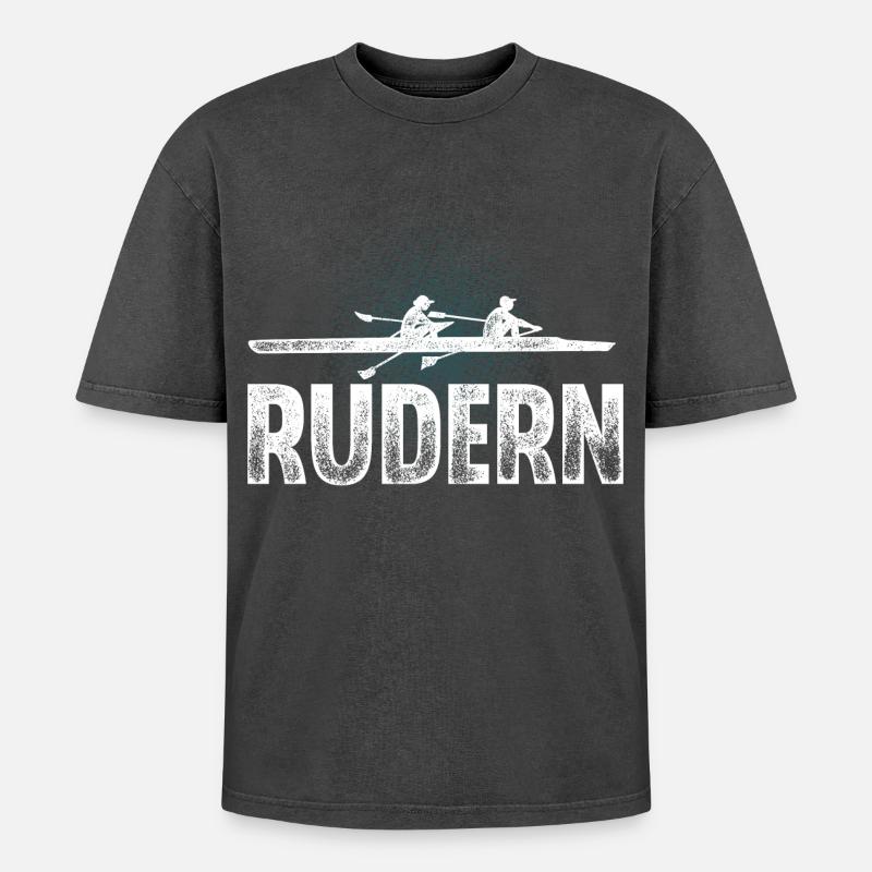 Rudern Ruderer Ruderboot - Oversized Unisex Premium Acid-Washed T-Shirt - Schwarz Acid Wash