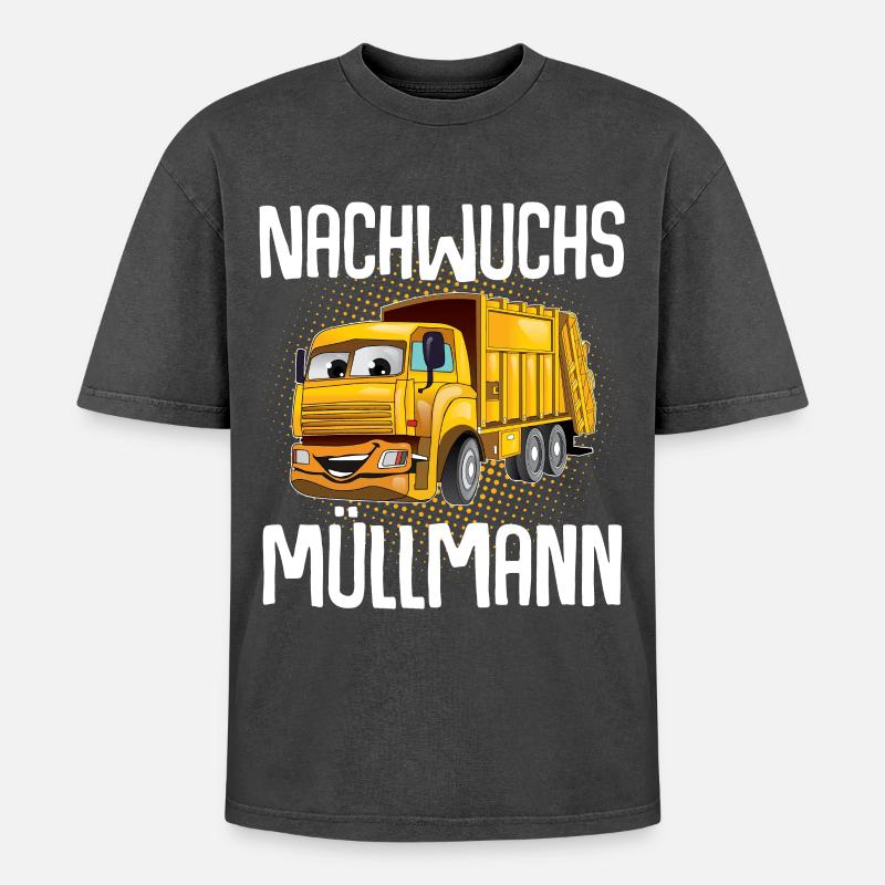 Nachwuchs Müllmann - Oversized Unisex Premium Acid-Washed T-Shirt - Schwarz Acid Wash