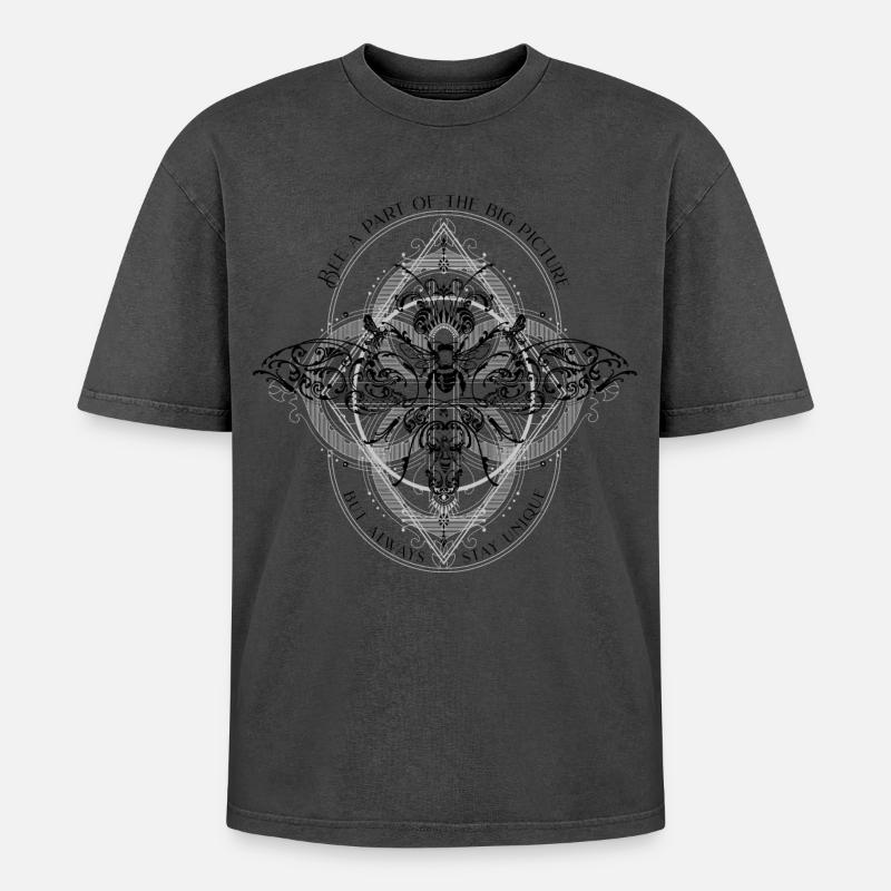 Bee Psychedelic Geometry Pattern cool dicton - T-shirt Premium unisexe oversize acid-washed - noir délavé acide