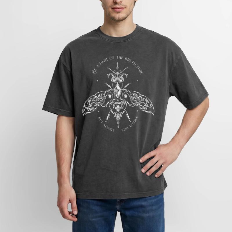 Insects Psychedelic Bug Pattern Oversized Unisex Premium Acid-Washed T-Shirt
