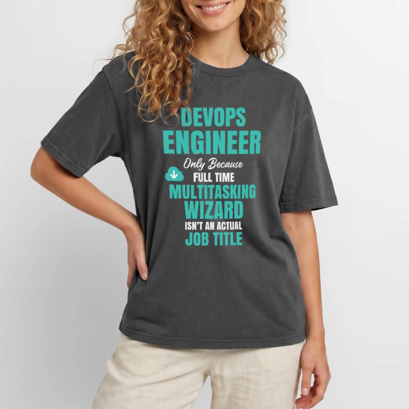 DevOps Engineer Multitasking Wizard Oversized Unisex Premium Acid-Washed T-Shirt