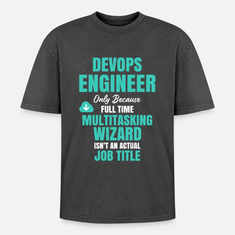 DevOps Engineer Multitasking Wizard - Oversized Unisex Premium Acid-Washed T-Shirt - acid washed black