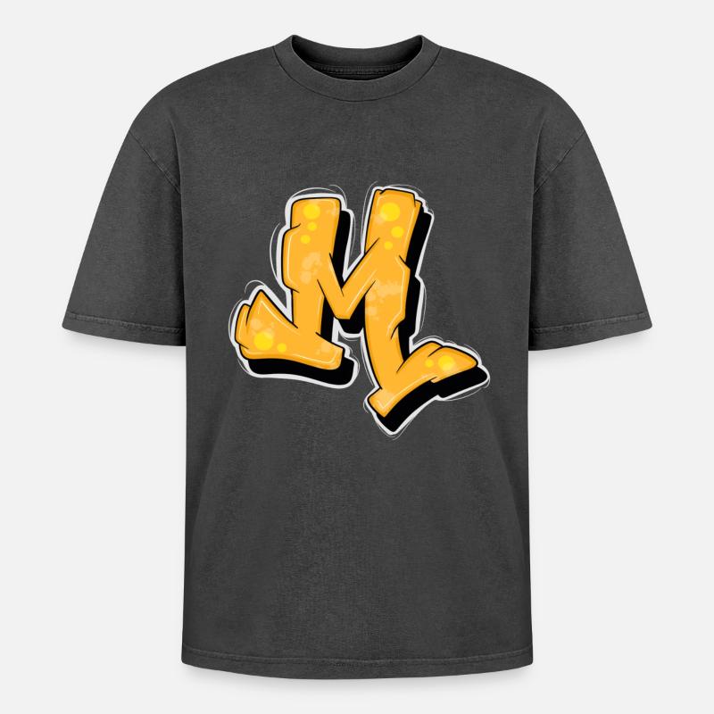 Gelbe Graffiti Initialen Logo. - Oversized Unisex Premium Acid-Washed T-Shirt - Schwarz Acid Wash
