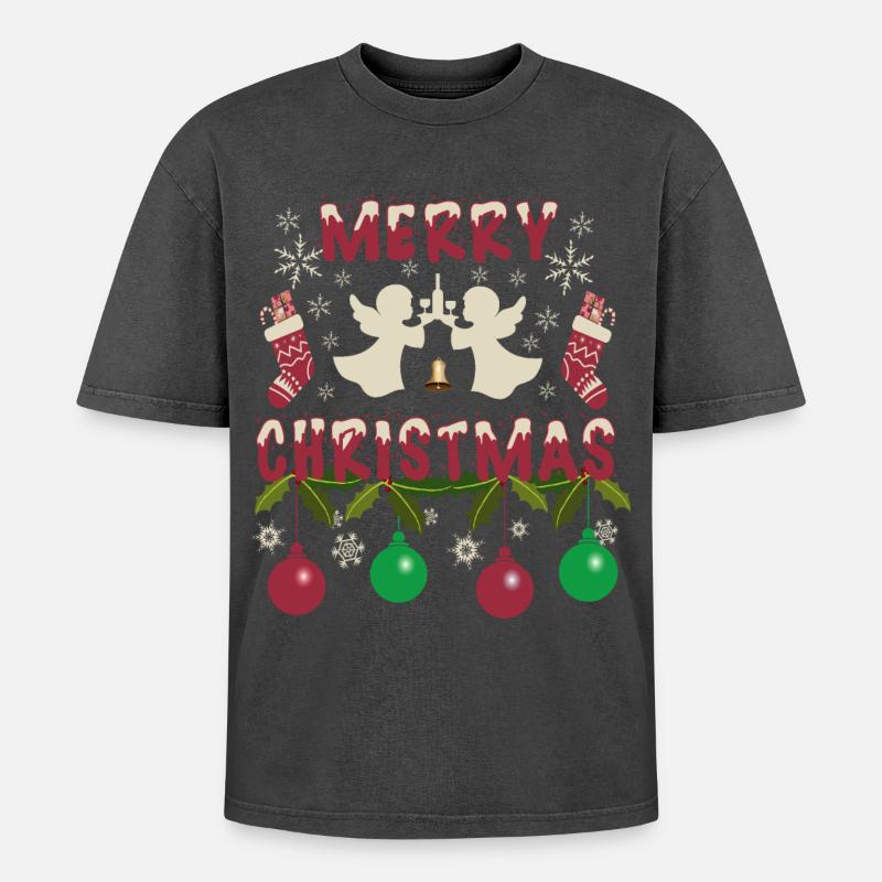 Weihnachtsengel - Oversized Unisex Premium Acid-Washed T-Shirt - Schwarz Acid Wash
