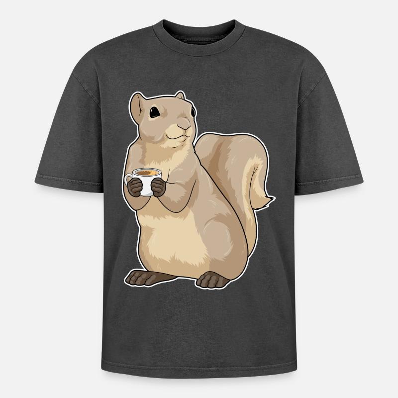 Eichhörnchen Kaffee Tasse - Oversized Unisex Premium Acid-Washed T-Shirt - Schwarz Acid Wash