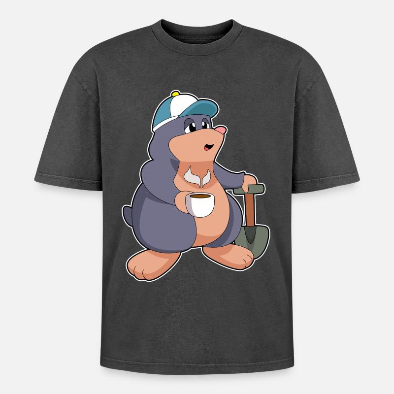 Mole Shovel Café - T-shirt Premium unisexe oversize acid-washed - noir délavé acide