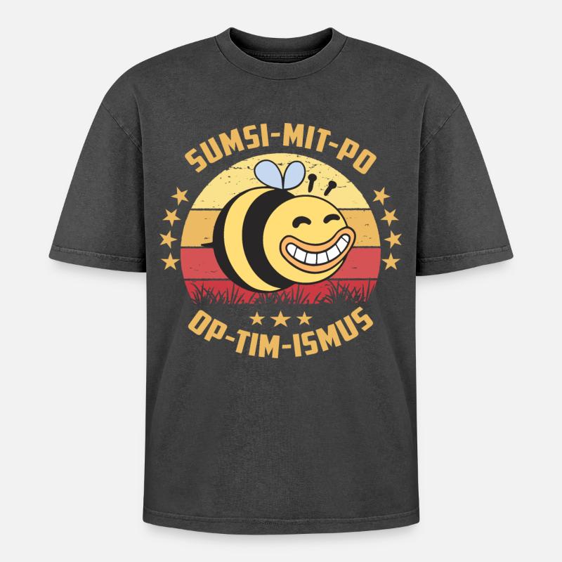 Optimismus oder Sumsi mit Po - Oversized Unisex Premium Acid-Washed T-Shirt - Schwarz Acid Wash
